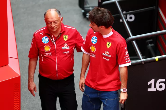 Frederic Vasseur, Team Principal of Scuderia Ferrari with Charles Leclerc, Ferrari