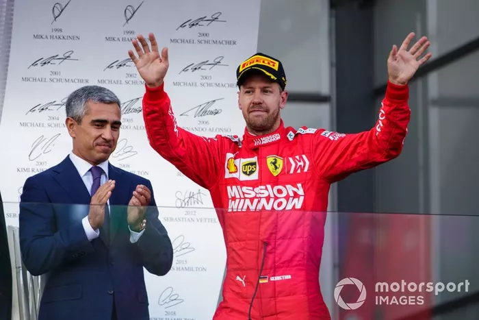 Podio: tercer lugar Sebastian Vettel, Ferrari