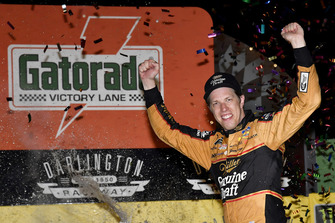 Brad Keselowski, Team Penske, Ford Fusion Miller Genuine Draft celebrates his win