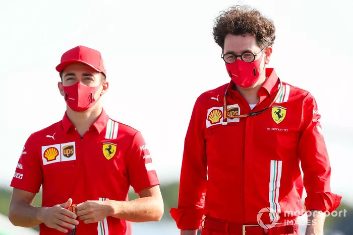 Charles Leclerc, Ferrari y Mattia Binotto, Team Principal Ferrari 