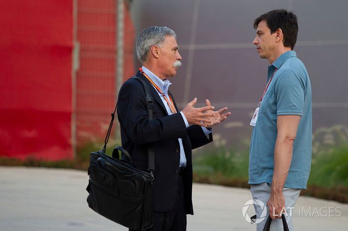 Chase Carey, Chief Executive Officer and Executive Chairman of the Formula One Group and Toto Wolff, Mercedes AMG F1 Director of Motorsport