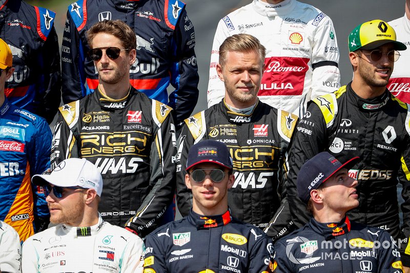 Romain Grosjean, Haas F1, Kevin Magnussen, Haas F1, Daniel Ricciardo, Renault F1 Team ve Valtteri Bottas, Mercedes AMG F1, Pierre Gasly, Red Bull Racing, ve Max Verstappen, Red Bull Racing