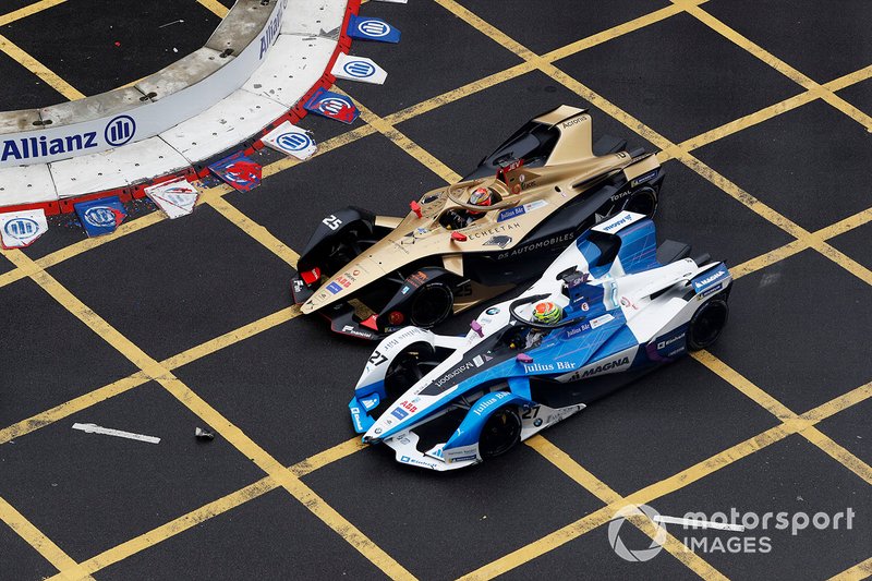 Jean-Eric Vergne, DS TECHEETAH, DS E-Tense FE19, lotta con Alexander Sims, BMW I Andretti Motorsports, BMW iFE.18