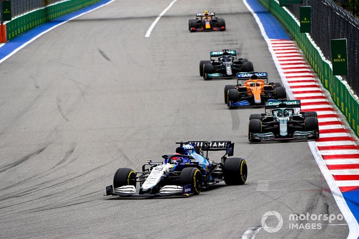 George Russell, Williams FW43B, Lance Stroll, Aston Martin AMR21, Daniel Ricciardo, McLaren MCL35M