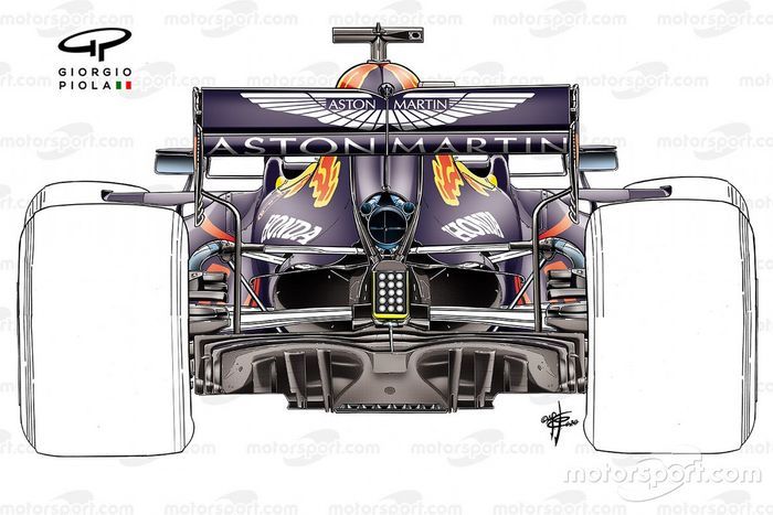 Detalle de la suspensión trasera antigua del Red Bull Racing RB16