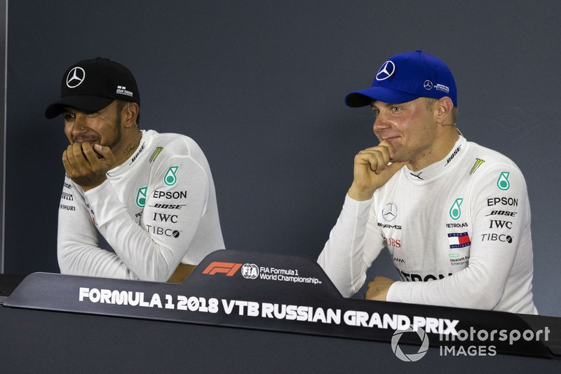 Lewis Hamilton, Mercedes AMG F1 and Valtteri Bottas, Mercedes AMG F1 in press conference