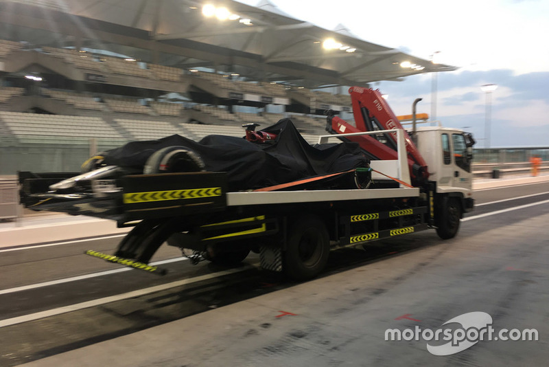 Sauber C37 of Kimi Raikkonen back on a truck in the pitlane
