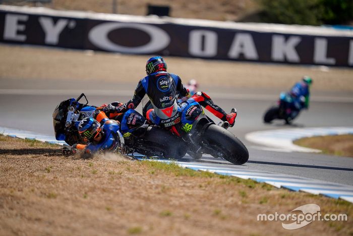 Luca Marini and teammate Marco Bezzecchi,  Sky Racing Team VR46 crash