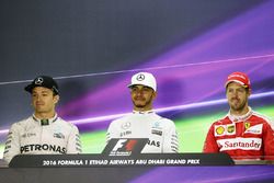 The post race FIA Press Conference: Nico Rosberg, Mercedes AMG F1, second; Lewis Hamilton, Mercedes AMG F1, race winner; Sebastian Vettel, Ferrari, third