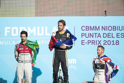 Jean-Eric Vergne, Techeetah, celebra en el podio con Lucas di Grassi, Audi Sport ABT Schaeffler, Sam Bird, DS Virgin Racing