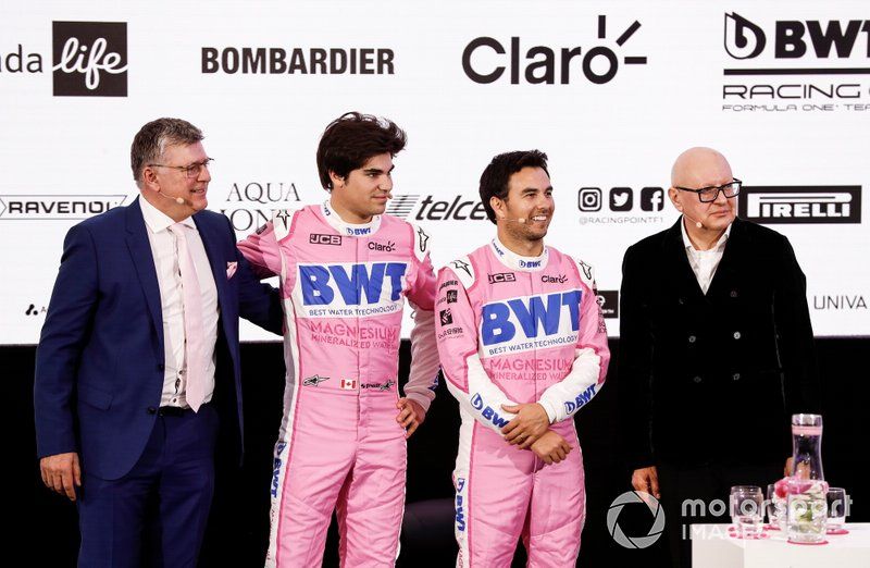 Sergio Pérez, Racing Point, Lance Stroll, Racing Point, Otmar Szafnauer, Director y CEO, Racing Point y Andreas Weissenbacher, CEO, BWT