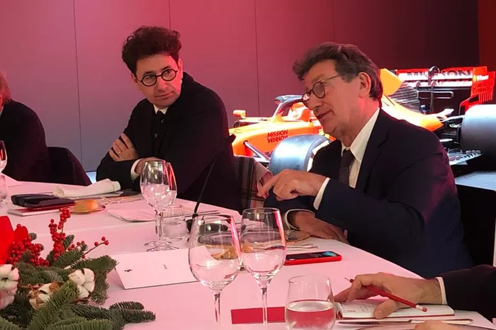 Mattia Binotto, Director Scuderia Ferrari y 
Louis Camilleri, Presidente de Ferrari en el almuerzo de Navidad de Ferrari