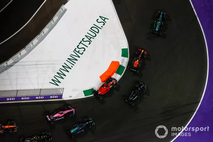 Fernando Alonso, Aston Martin AMR23, Sergio Pérez, Red Bull Racing RB19, George Russell, Mercedes F1 W14, Carlos Sainz, Ferrari SF-23, Esteban Ocon, Alpine A523