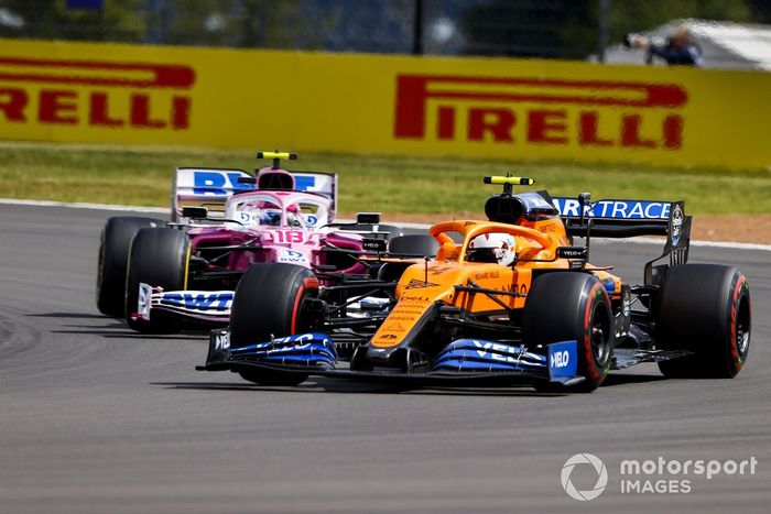 Lando Norris, McLaren MCL35, Lance Stroll, Racing Point RP20