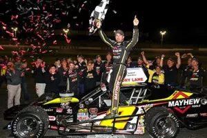#2 Doug Coby, Mayhew Tools / AJ Romano Construction Chevrolet, celebrates in victory lane