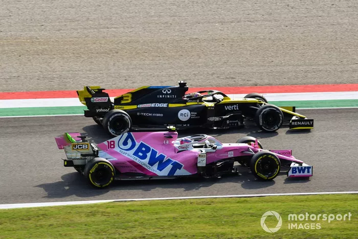 Daniel Ricciardo, Renault F1 Team R.S.20, Lance Stroll, Racing Point RP20