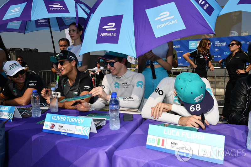 Mitch Evans, Jaguar Racing, Oliver Turvey, NIO Formula E Team, Luca Filippi, NIO Formula E Team, sign autographs for fans