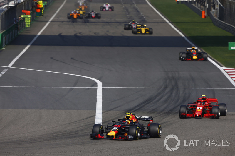 Max Verstappen, Red Bull Racing RB14 Tag Heuer, Kimi Raikkonen, Ferrari SF71H, Daniel Ricciardo, Red Bull Racing RB14 Tag Heuer, and Nico Hulkenberg, Renault Sport F1 Team R.S. 18