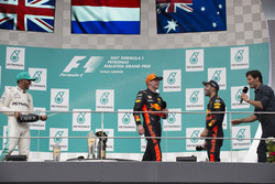 Podium: Mark Webber, second place Lewis Hamilton, Mercedes AMG F1, Race winner Max Verstappen, Red Bull Racing, third place Daniel Ricciardo, Red Bull Racing