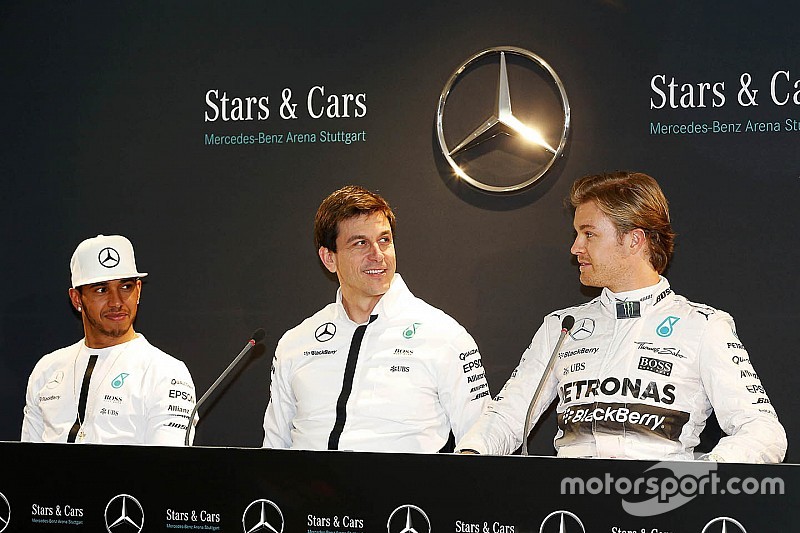 Lewis Hamilton, Nico Rosberg and Toto Wolff, Mercedes AMG F1 Shareholder and Executive Director