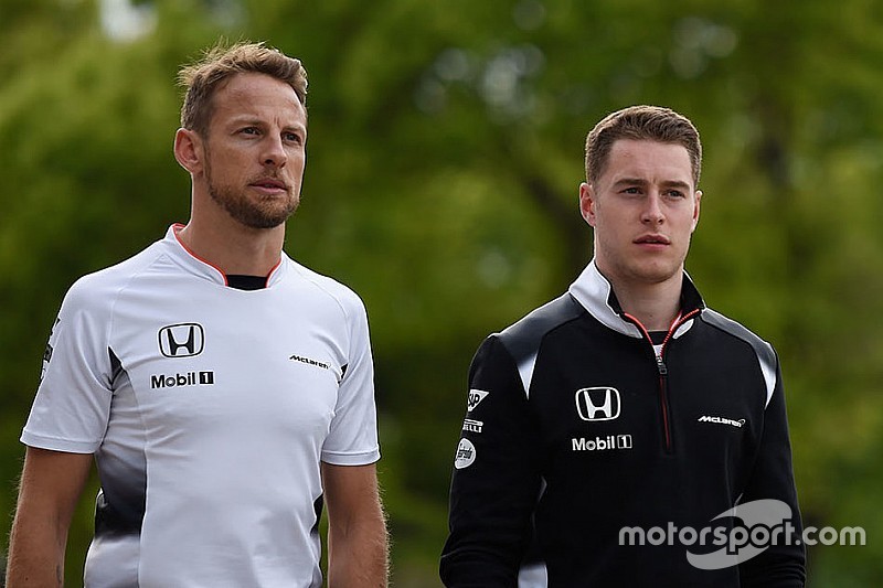 Jenson Button, McLaren, Stoffel Vandoorne, McLaren Test and Reserve Driver and Fernando Alonso, McLa