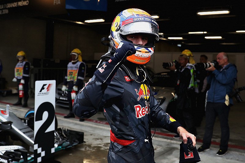 Max Verstappen, Red Bull Racing RB12 celebrates finishing in third position in parc ferme
