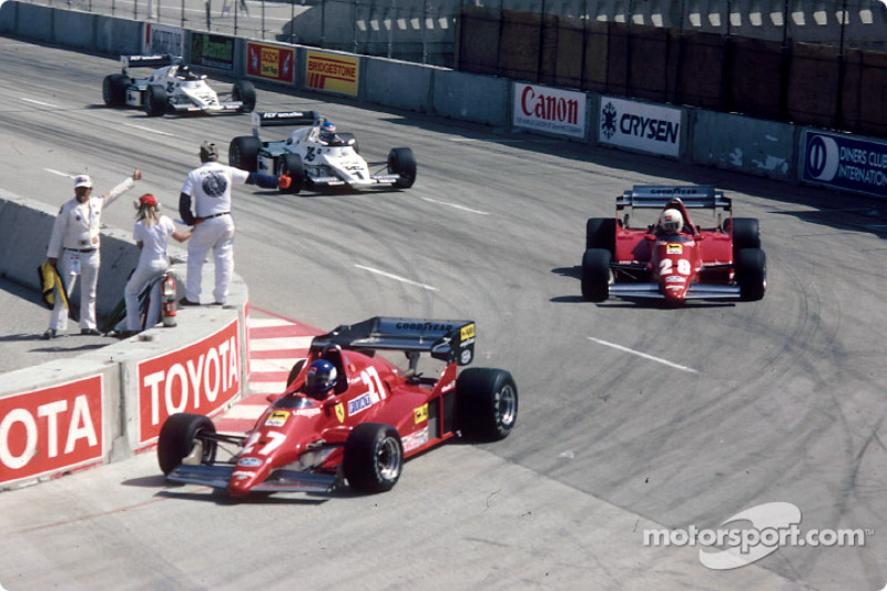 Patrick Tambay, Ferrari 126C2B, Rene Arnoux, Ferrari 126C2B, Keke Rosberg, Williams FW08C, Jacques Laffite, Williams FW08C