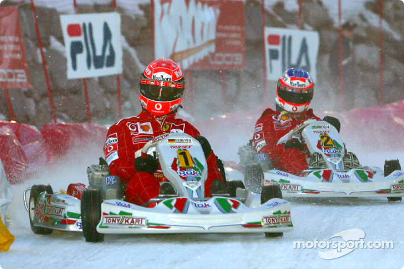 La carrera de karts: Michael Schumacher y Rubens Barrichello