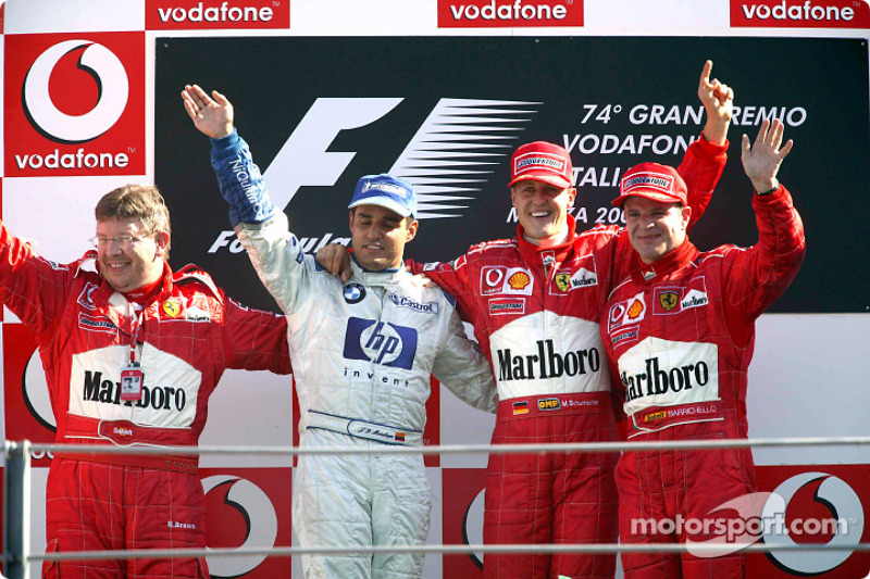 2003: 1. Michael Schumacher, 2. Juan Pablo Montoya, 3. Rubens Barrichello