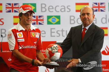 Emilio Botin, chairman of Banco Santander and Fernando Alonso, Scuderia Ferrari