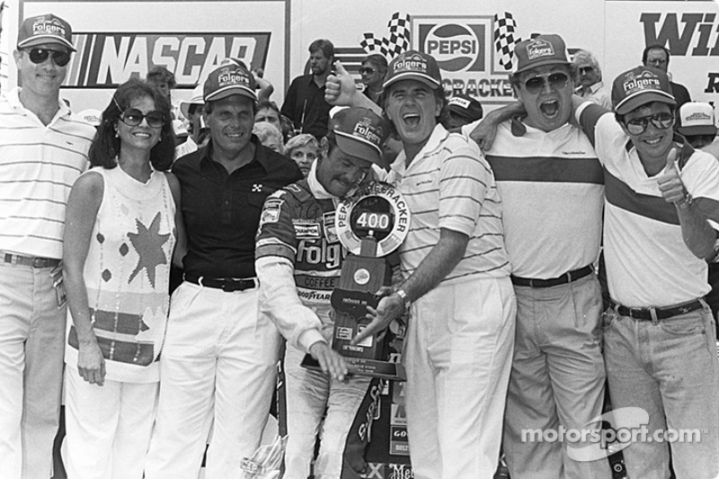 Victory lane: race winner Tim Richmond celebrates