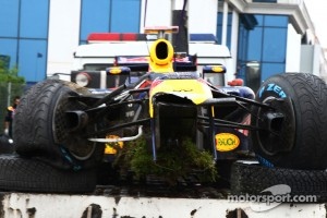 Sebastian Vettel, Red Bull Racing after he crashed on FP1