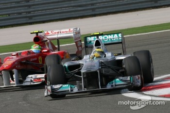 Nico Rosberg, Mercedes GP F1 Team leads Felipe Massa, Scuderia Ferrari