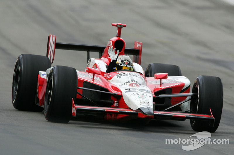 Race winner Dan Wheldon celebrates