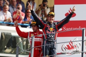 Podium: race winner Sebastian Vettel, Red Bull Racing