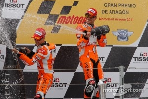 Podium: race winner Casey Stoner, Repsol Honda Team, second place Dani Pedrosa, Repsol Honda Team