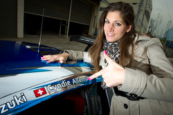 Cyndie Allemann with her #21 Hitotsuyama Racing Audi R8 LMS race car