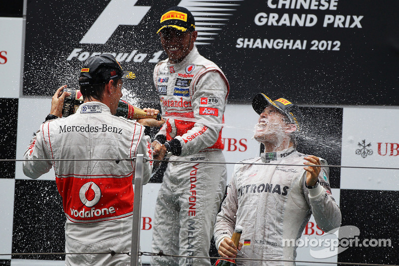 2012 : 1. Nico Rosberg, 2. Jenson Button, 3. Lewis Hamilton