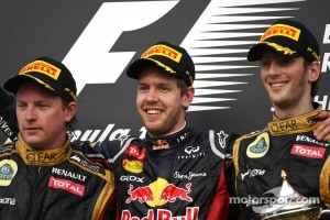 Kimi Raikkonen, Lotus F1 Team, Sebastian Vettel, Red Bull Racing and Romain Grosjean, Lotus F1 Team