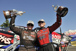 Erica Enders and Courtney Force celebrate their wins