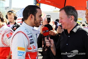 Lewis Hamilton, McLaren with Martin Brundle, Sky Sports Commentator on the grid