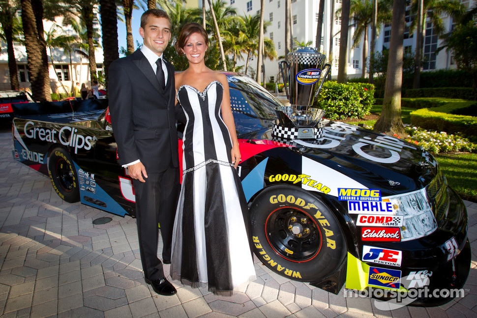 NASCAR Camping World Truck Series champion driver James Buescher, Turner Motorsports Chevrolet with his wife