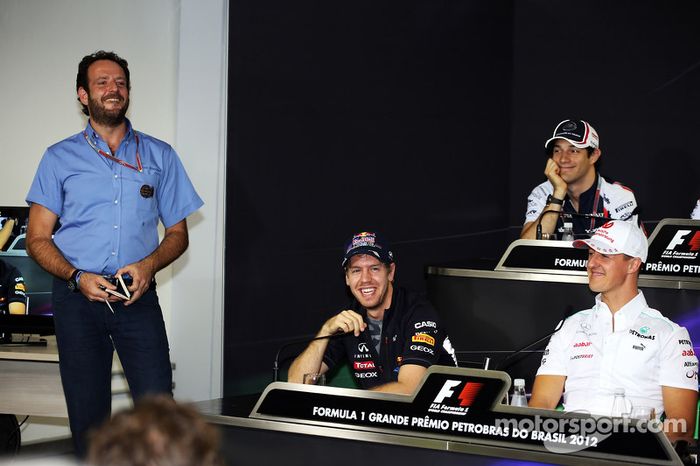 Sebastian Vettel, Red Bull Racing and Michael Schumacher, Mercedes AMG F1 en la conferencia de prens