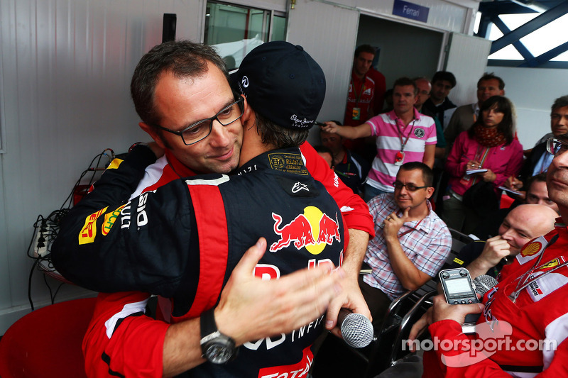 Sebastian Vettel, Red Bull Racing celebrates his World Championship with Stefano Domenicali, Ferrari General Director