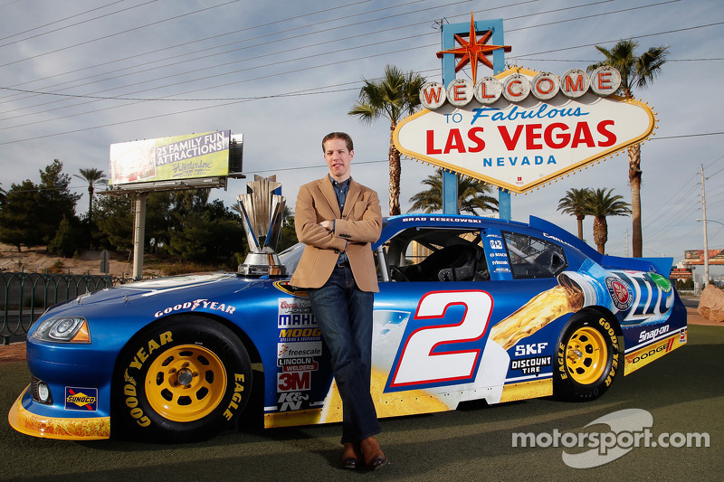 Brad Keselowski in front of the Las Vegas sign