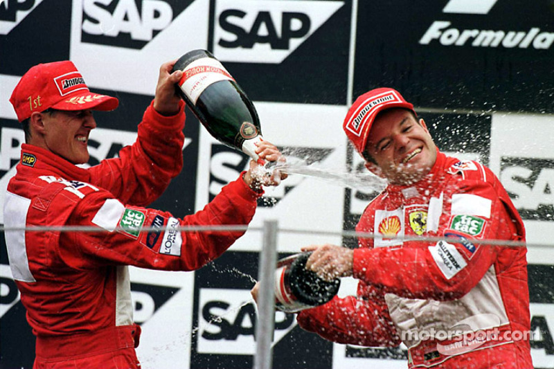 Podium: race winner Michael Schumacher and second place Rubens Barrichello