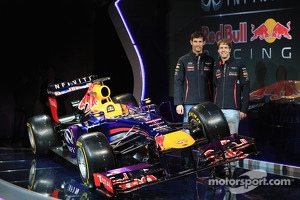 Mark Webber and Sebastian Vettel unveil the Red Bull Racing RB9