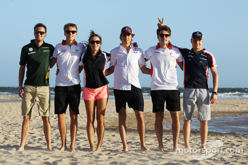 Rookie drivers on the beach, Giedo van der Garde, Caterham F1 Team; Esteban Gutierrez, Sauber; Max Chilton, Marussia F1 Team; Jules Bianchi, Marussia F1 Team; Valtteri Bottas