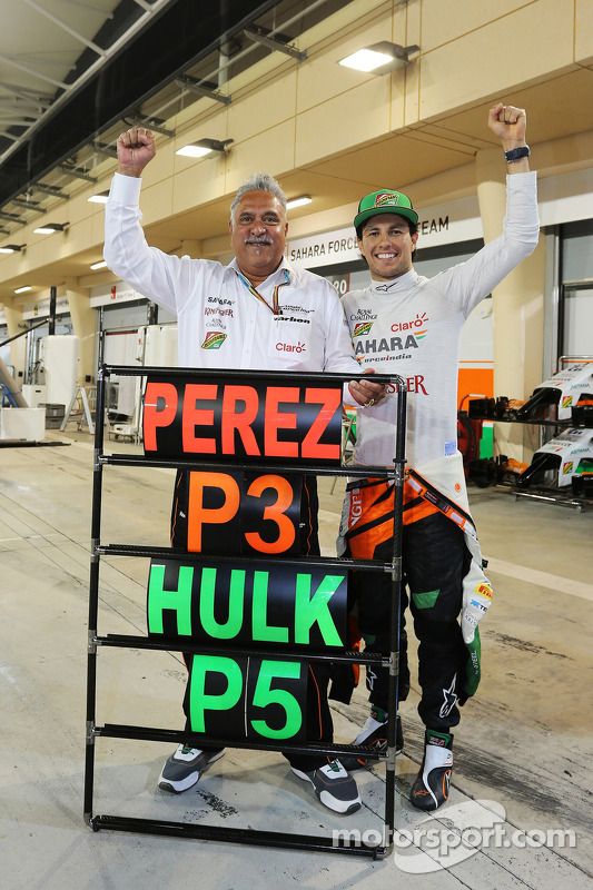Sergio Perez, Sahara Force India F1 celebra su tercer lugar con el Dr