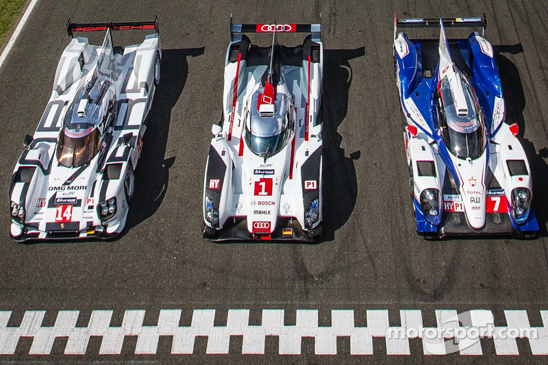 #14 Porsche Team Porsche 919 Hybrid, #1 Audi Sport Team Joest Audi R18 E-Tron Quattro, #7 Toyota Racing Toyota TS 040 - Hybrid